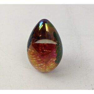 Vintage GES Glass Eye Studio 1993 Iridescent Egg Shaped Paperweight 2.75"